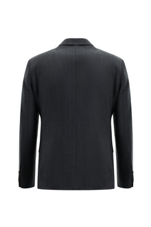 Koyu Füme Regular Fit Kruvaze Desenli Yün Takım Elbise