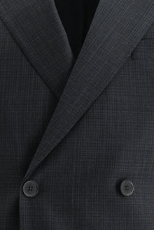 Koyu Füme Slim Fit Dar Kesim Kruvaze Desenli Yün Takım Elbise