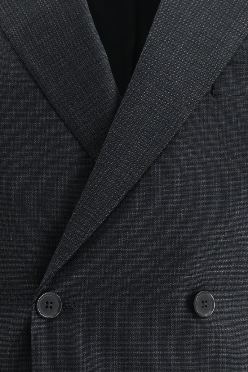 Koyu Füme Slim Fit Dar Kesim Kruvaze Desenli Yün Takım Elbise