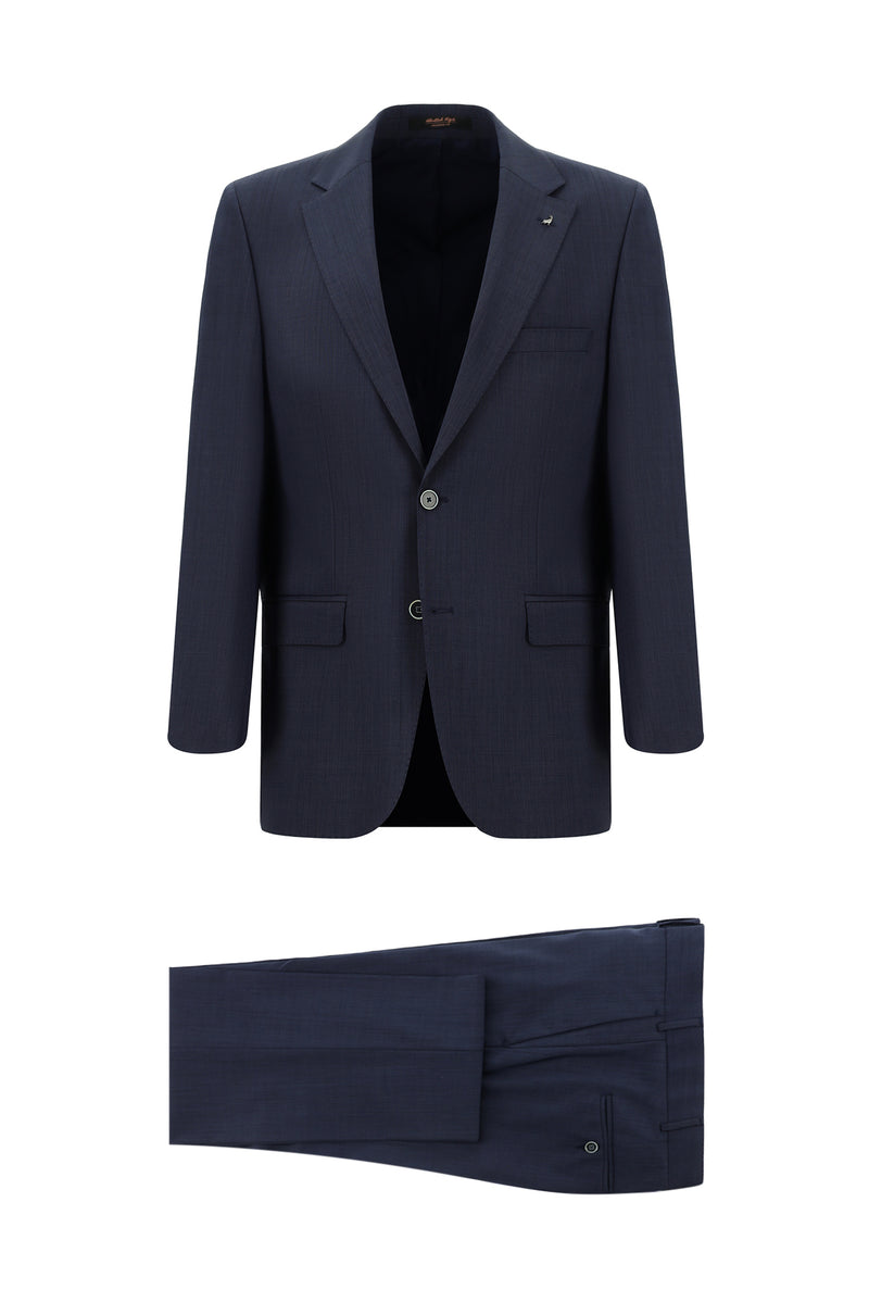 Koyu Lacivert Relaxed Fit Rahat Kesim Yünlü Klasik Takım Elbise