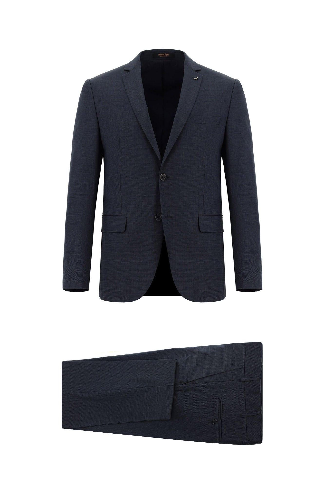 Koyu Lacivert Super Slim Fit Ekstra Dar Kesim Yünlü Desenli Takım Elbise