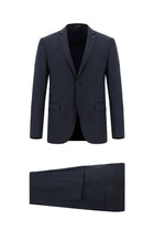 Koyu Lacivert Super Slim Fit Ekstra Dar Kesim Yünlü Desenli Takım Elbise