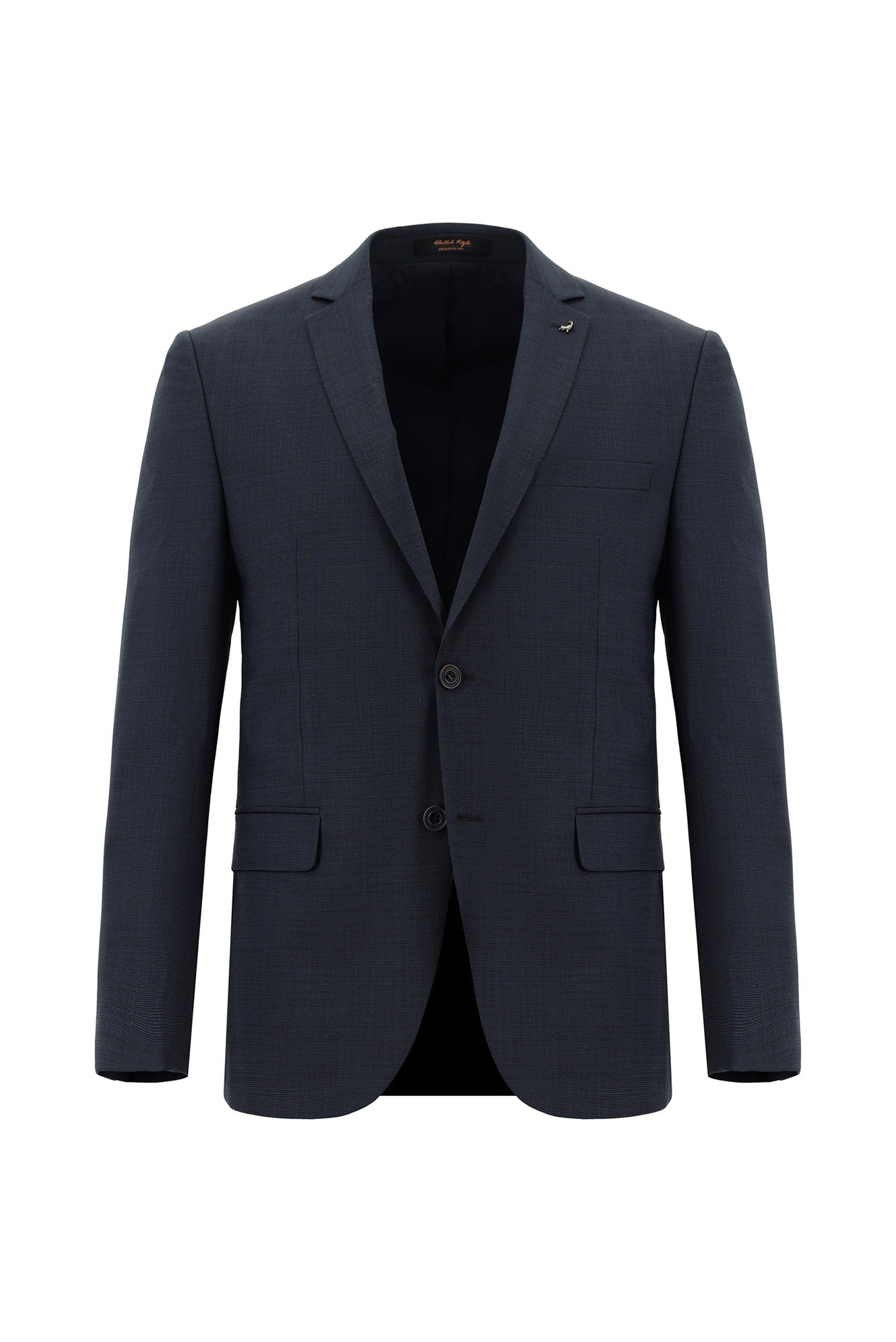 Koyu Lacivert Super Slim Fit Ekstra Dar Kesim Yünlü Desenli Takım Elbise
