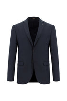 Koyu Lacivert Super Slim Fit Ekstra Dar Kesim Yünlü Desenli Takım Elbise