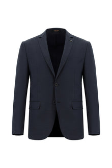 Koyu Lacivert Super Slim Fit Ekstra Dar Kesim Yünlü Desenli Takım Elbise