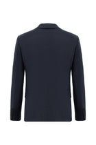 Koyu Lacivert Super Slim Fit Ekstra Dar Kesim Yünlü Desenli Takım Elbise