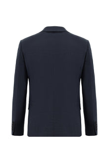 Koyu Lacivert Super Slim Fit Ekstra Dar Kesim Yünlü Desenli Takım Elbise