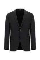 Koyu Antrasit Super Slim Fit Ekstra Dar Kesim Yünlü Desenli Takım Elbise