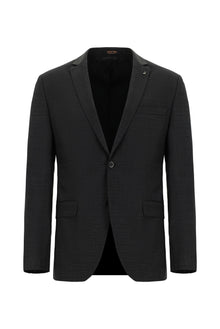 Koyu Antrasit Super Slim Fit Ekstra Dar Kesim Yünlü Desenli Takım Elbise