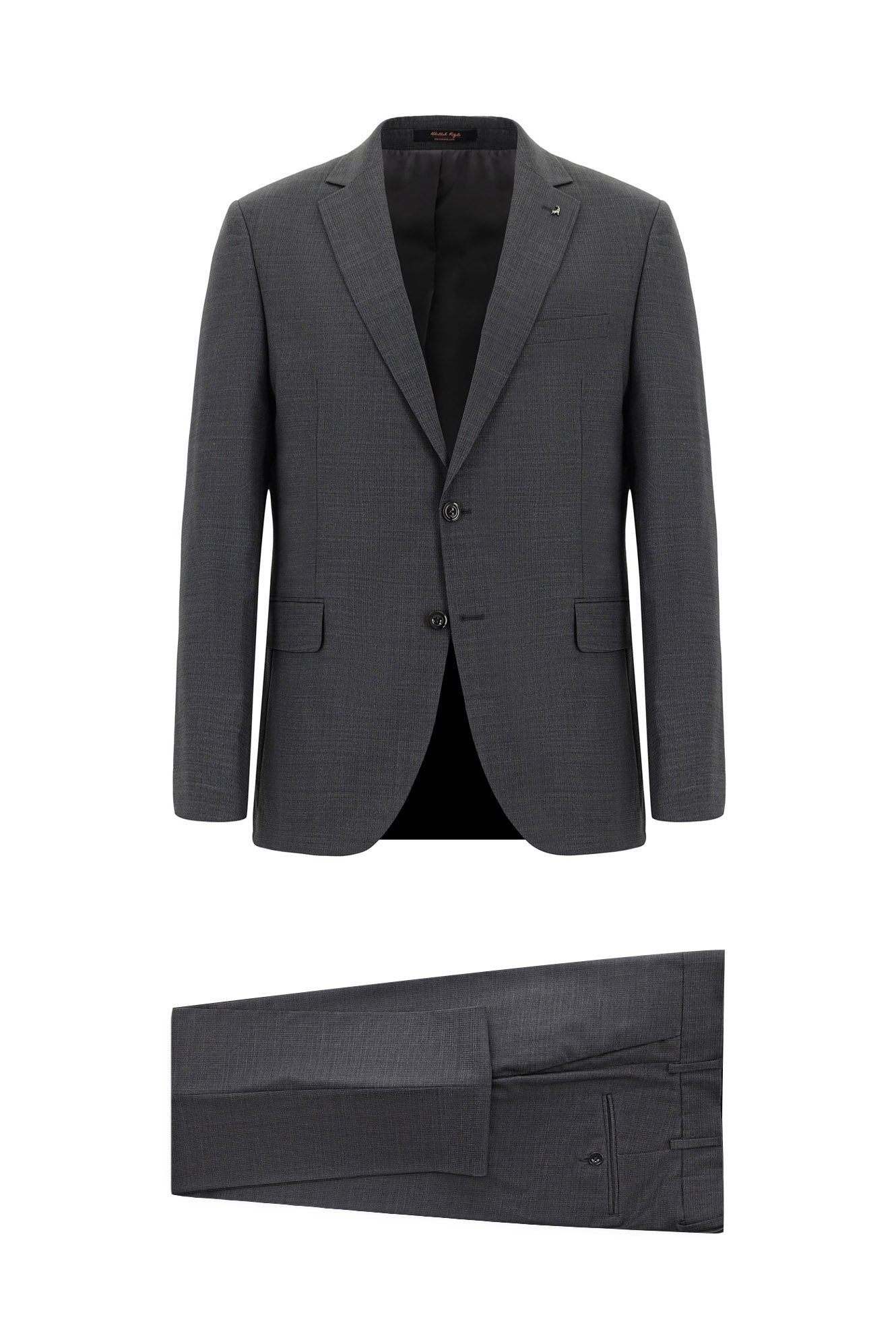 Koyu Füme Super Slim Fit Ekstra Dar Kesim Yünlü Klasik Desenli Takım Elbise