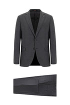 Koyu Füme Super Slim Fit Ekstra Dar Kesim Yünlü Klasik Desenli Takım Elbise