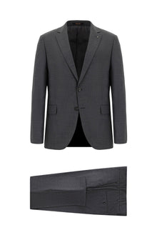 Koyu Füme Super Slim Fit Ekstra Dar Kesim Yünlü Klasik Desenli Takım Elbise