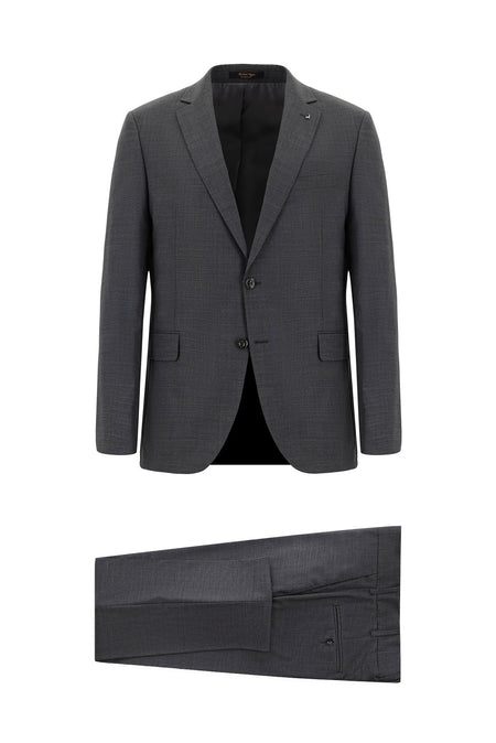 Koyu Füme Super Slim Fit Ekstra Dar Kesim Yünlü Klasik Desenli Takım Elbise