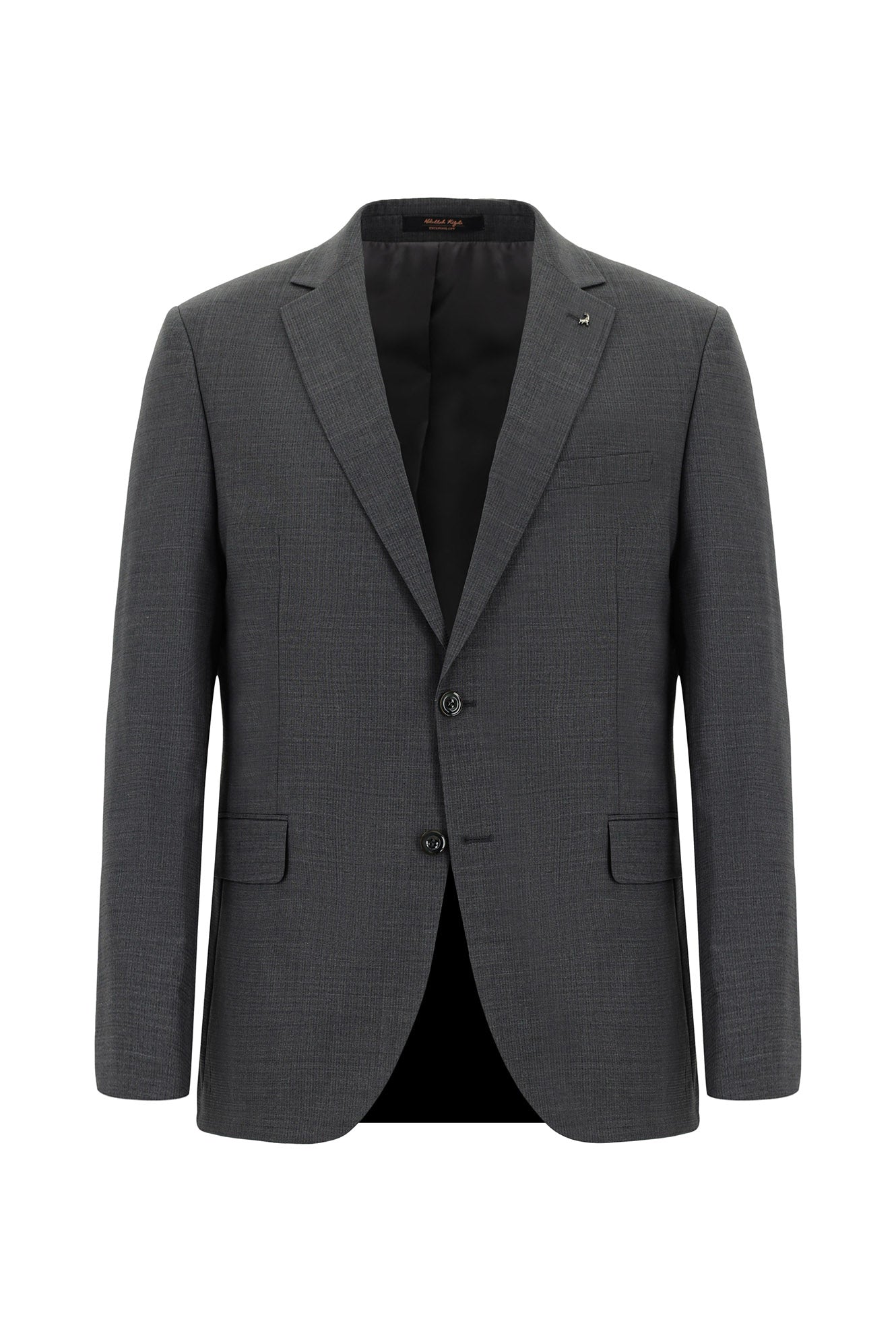 Koyu Füme Super Slim Fit Ekstra Dar Kesim Yünlü Klasik Desenli Takım Elbise