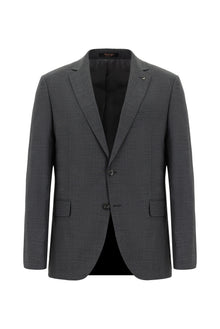 Koyu Füme Super Slim Fit Ekstra Dar Kesim Yünlü Klasik Desenli Takım Elbise