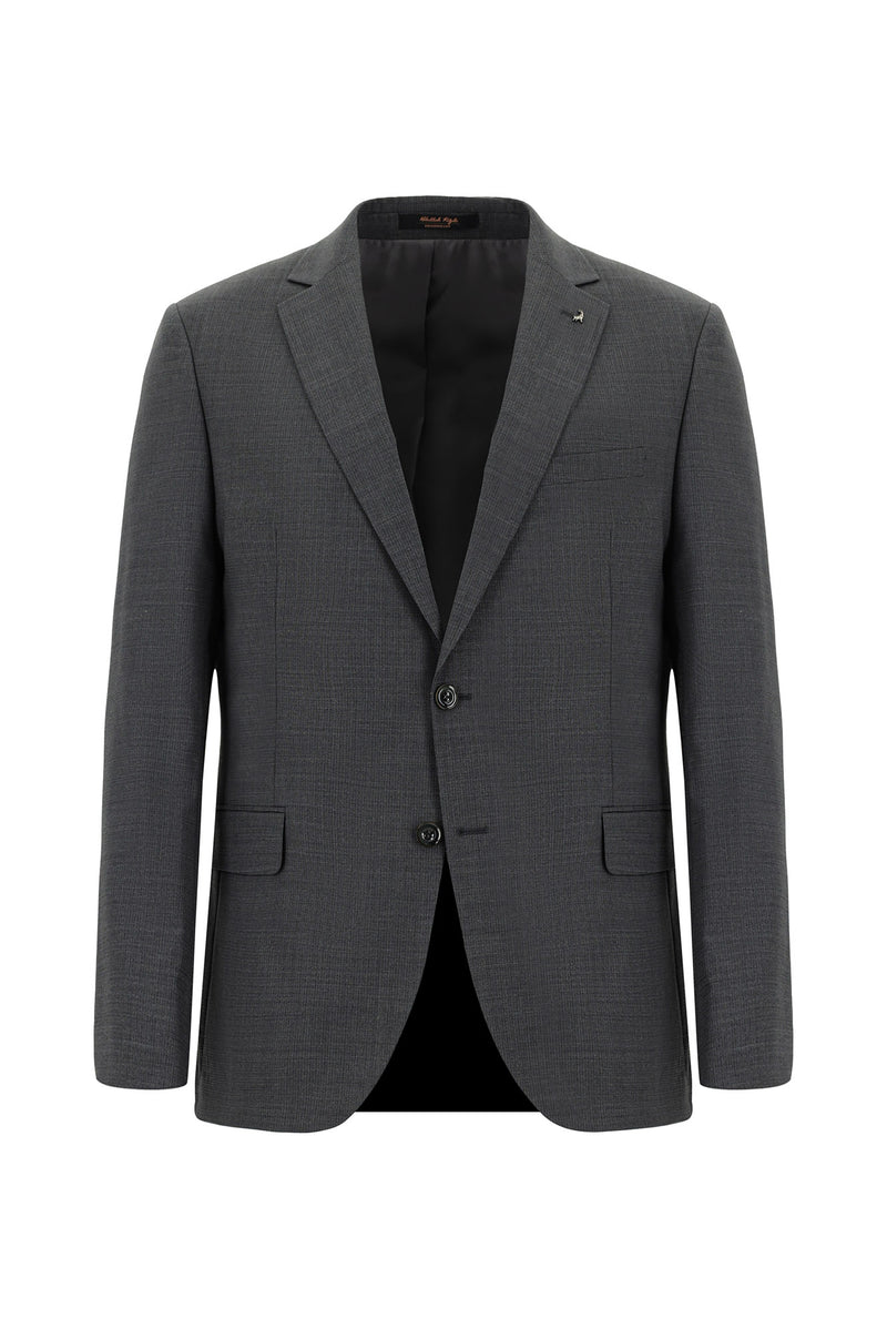 Koyu Füme Super Slim Fit Ekstra Dar Kesim Yünlü Klasik Desenli Takım Elbise