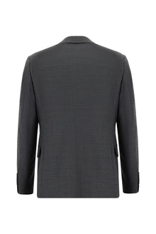 Koyu Füme Super Slim Fit Ekstra Dar Kesim Yünlü Klasik Desenli Takım Elbise
