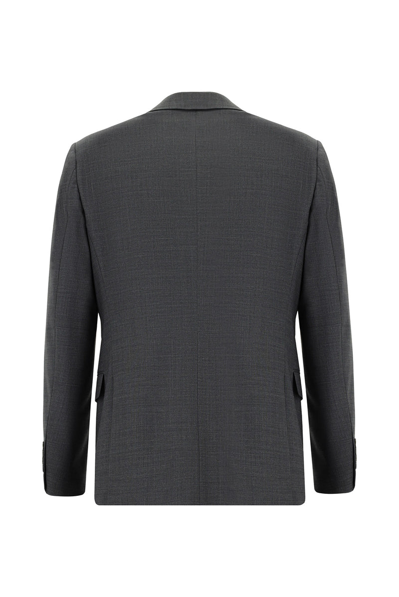 Koyu Füme Super Slim Fit Ekstra Dar Kesim Yünlü Klasik Desenli Takım Elbise