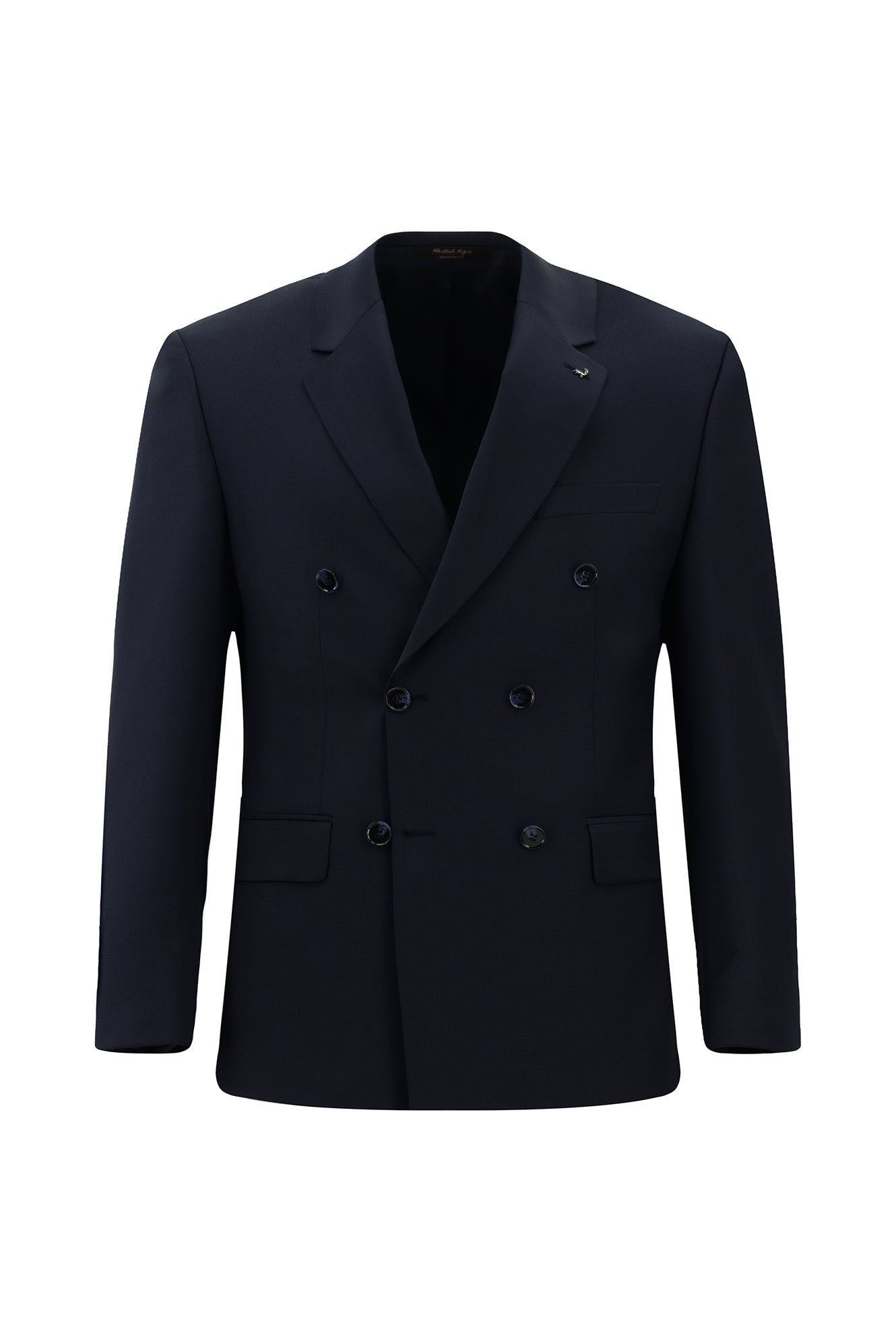 Orta Lacivert Slim Fit Dar Kesim Yünlü Desenli Kruvaze Takım Elbise