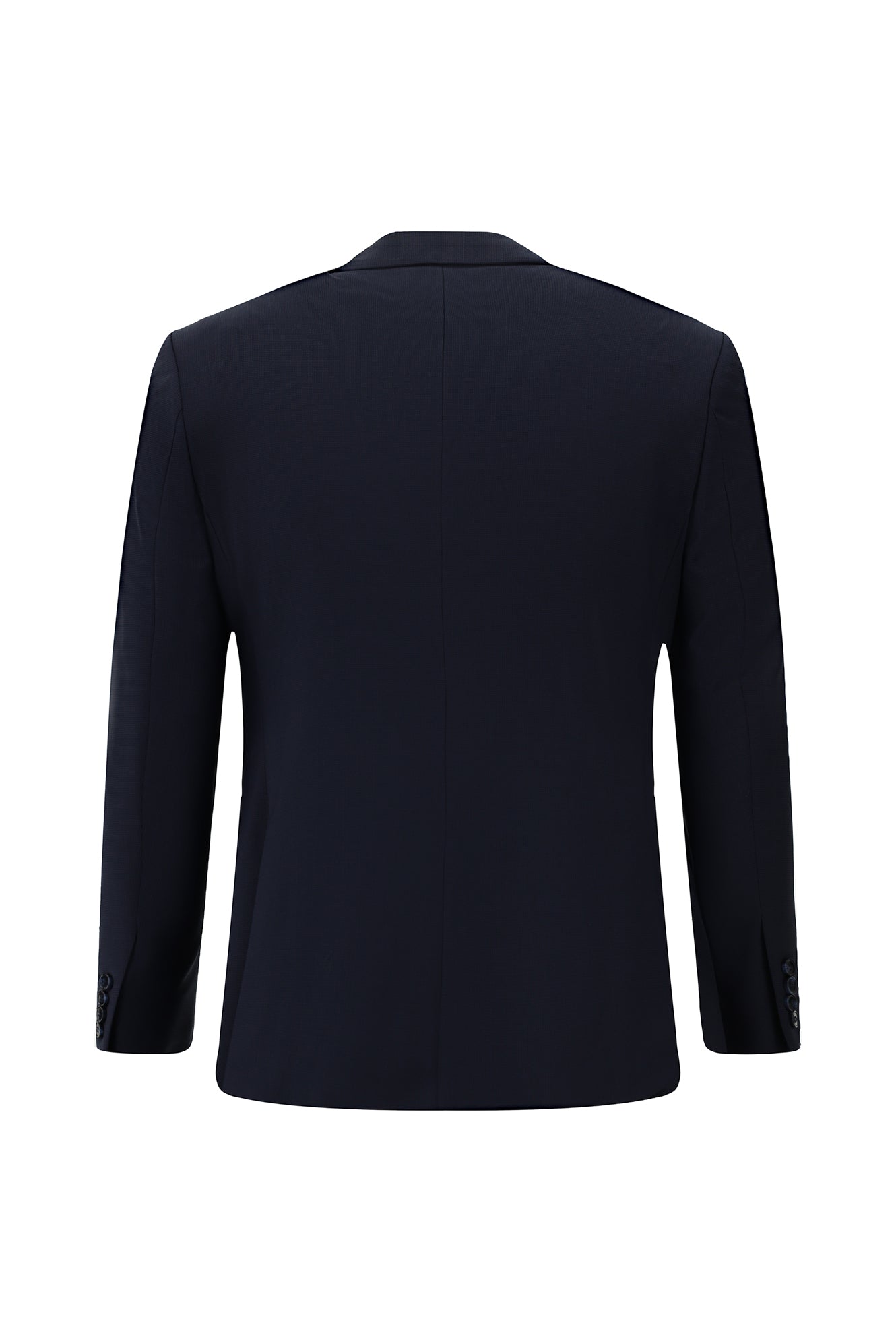Orta Lacivert Slim Fit Dar Kesim Yünlü Desenli Kruvaze Takım Elbise