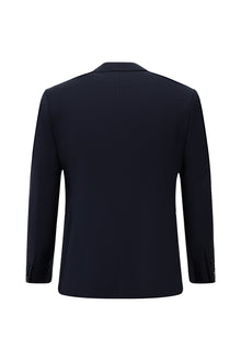 Orta Lacivert Slim Fit Dar Kesim Yünlü Desenli Kruvaze Takım Elbise