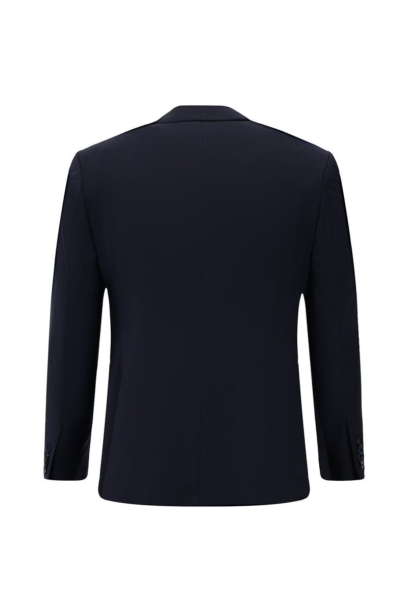 Orta Lacivert Slim Fit Dar Kesim Yünlü Desenli Kruvaze Takım Elbise