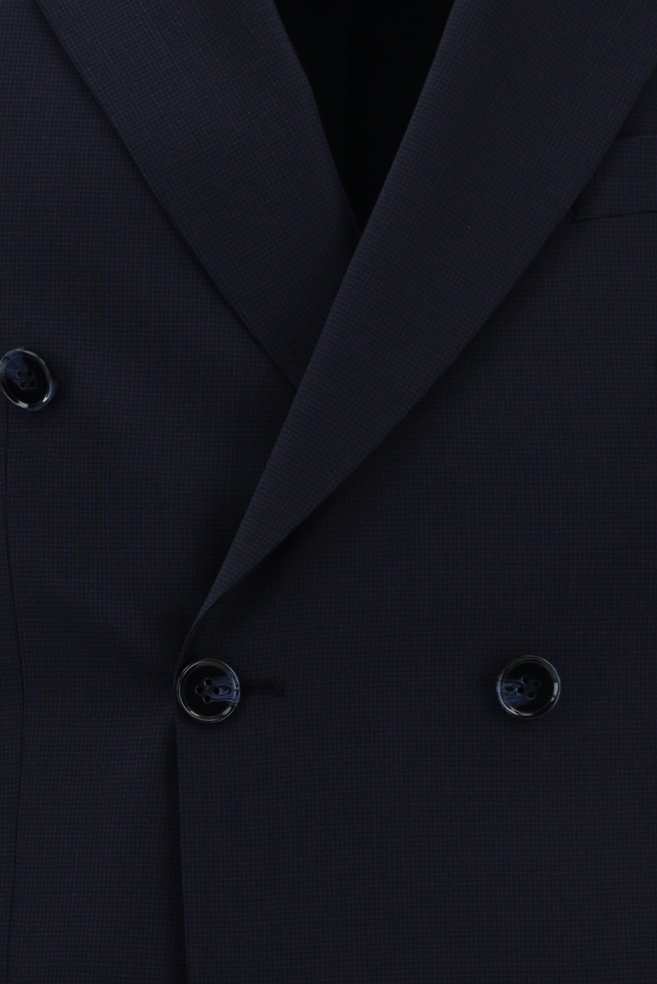 Orta Lacivert Slim Fit Dar Kesim Yünlü Desenli Kruvaze Takım Elbise