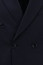 Orta Lacivert Slim Fit Dar Kesim Yünlü Desenli Kruvaze Takım Elbise