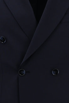 Orta Lacivert Slim Fit Dar Kesim Yünlü Desenli Kruvaze Takım Elbise