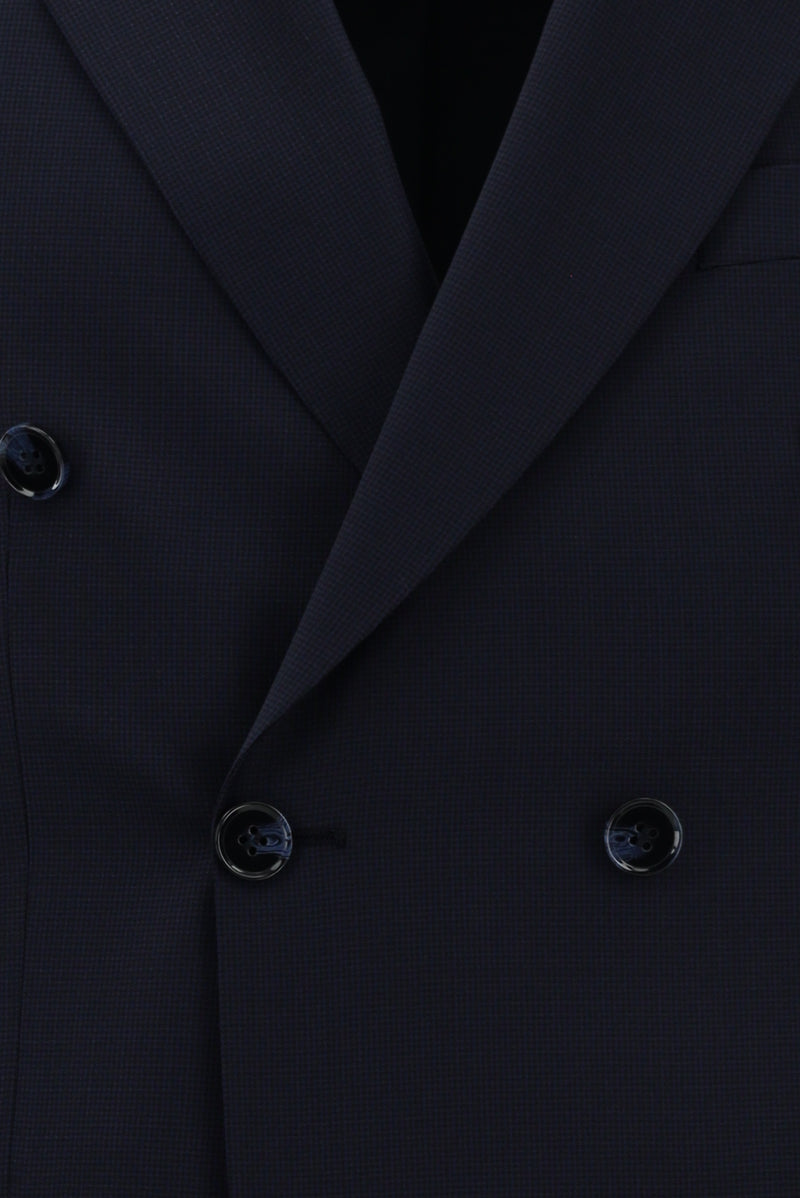 Orta Lacivert Slim Fit Dar Kesim Yünlü Desenli Kruvaze Takım Elbise