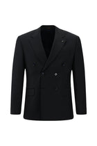 Koyu Lacivert Slim Fit Dar Kesim Yünlü Desenli Kruvaze Takım Elbise