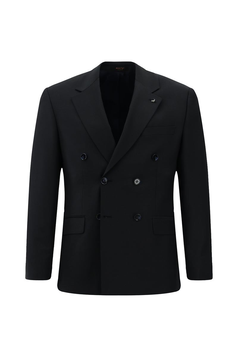 Koyu Lacivert Slim Fit Dar Kesim Yünlü Desenli Kruvaze Takım Elbise
