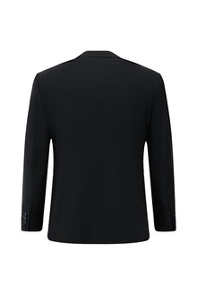 Koyu Lacivert Slim Fit Dar Kesim Yünlü Desenli Kruvaze Takım Elbise