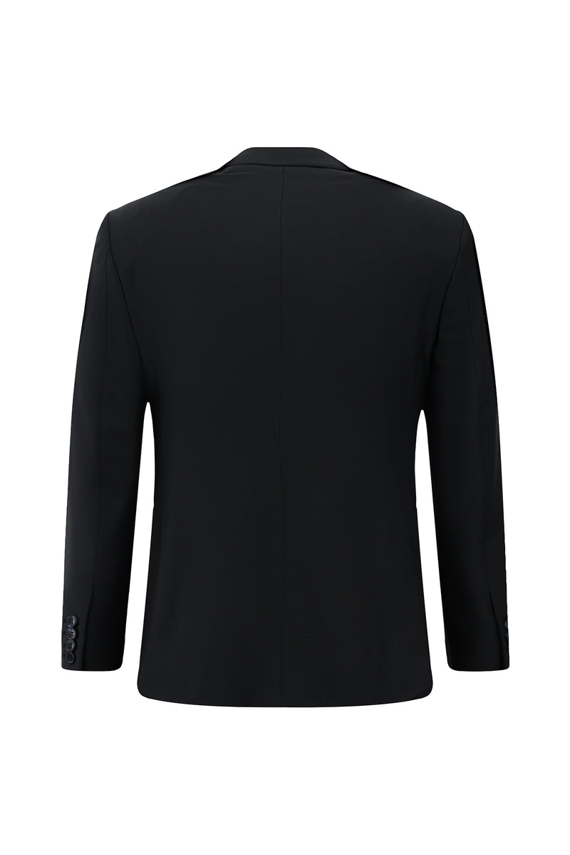 Koyu Lacivert Slim Fit Dar Kesim Yünlü Desenli Kruvaze Takım Elbise