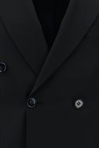 Koyu Lacivert Slim Fit Dar Kesim Yünlü Desenli Kruvaze Takım Elbise