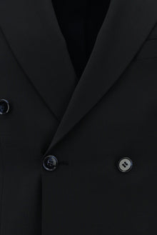 Koyu Lacivert Slim Fit Dar Kesim Yünlü Desenli Kruvaze Takım Elbise