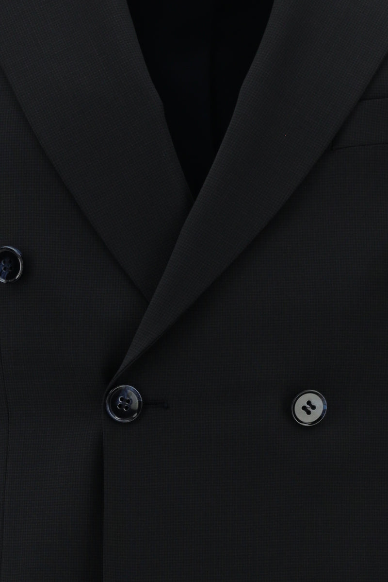 Koyu Lacivert Slim Fit Dar Kesim Yünlü Desenli Kruvaze Takım Elbise