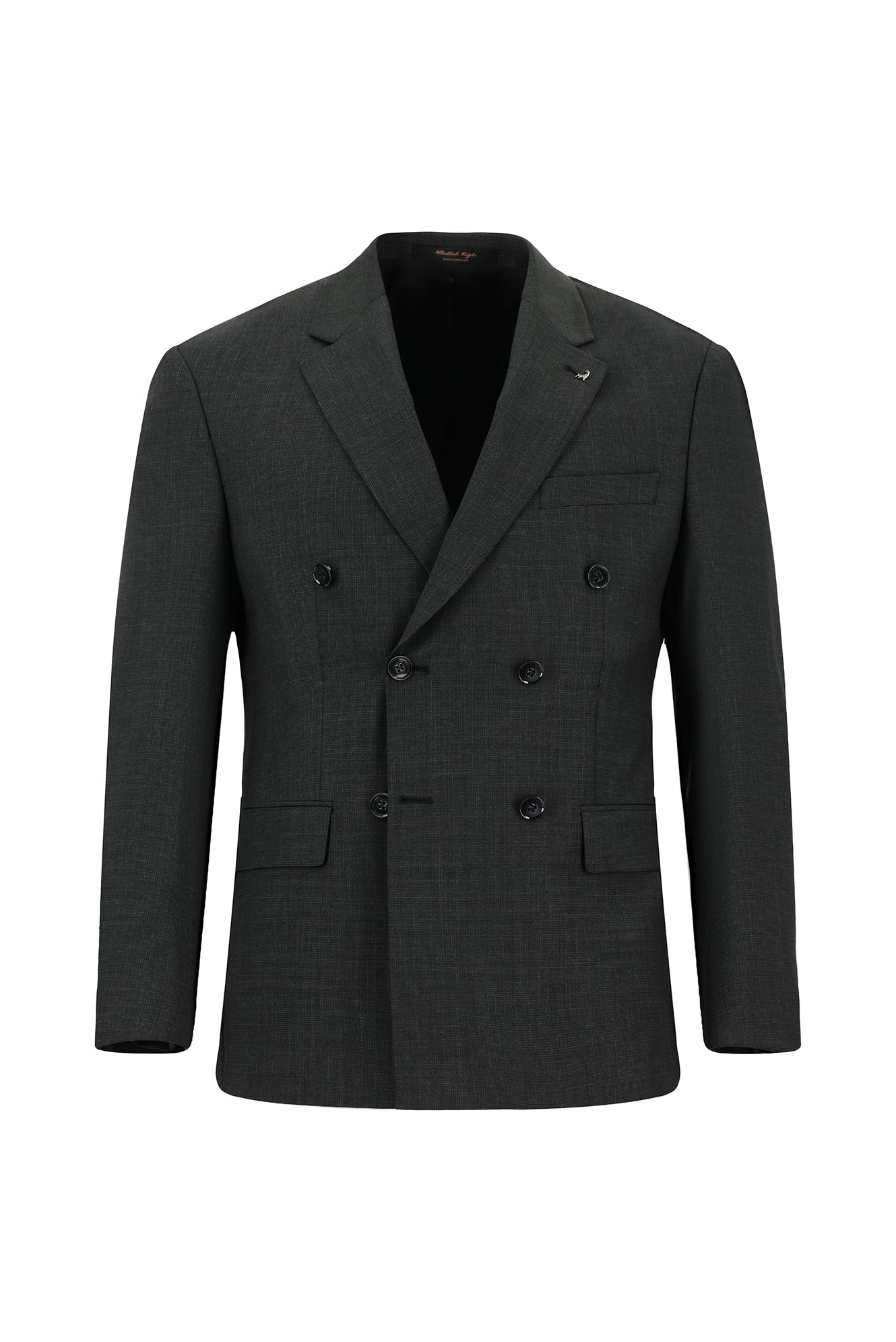 Koyu Antrasit Slim Fit Dar Kesim Yünlü Desenli Kruvaze Takım Elbise