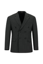 Koyu Antrasit Slim Fit Dar Kesim Yünlü Desenli Kruvaze Takım Elbise