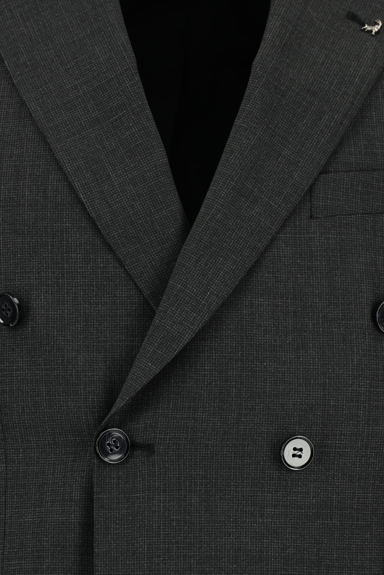 Koyu Antrasit 7 Drop Slim Fit Dar Kesim Yünlü Desenli Kruvaze Tak?m Elbise-Abdullah Ki??l?