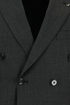 Koyu Antrasit 7 Drop Slim Fit Dar Kesim Yünlü Desenli Kruvaze Tak?m Elbise-Abdullah Ki??l?