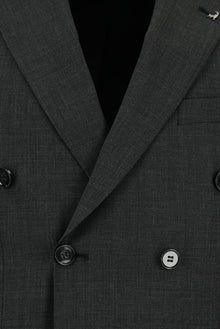 Koyu Antrasit 7 Drop Slim Fit Dar Kesim Yünlü Desenli Kruvaze Tak?m Elbise-Abdullah Ki??l?