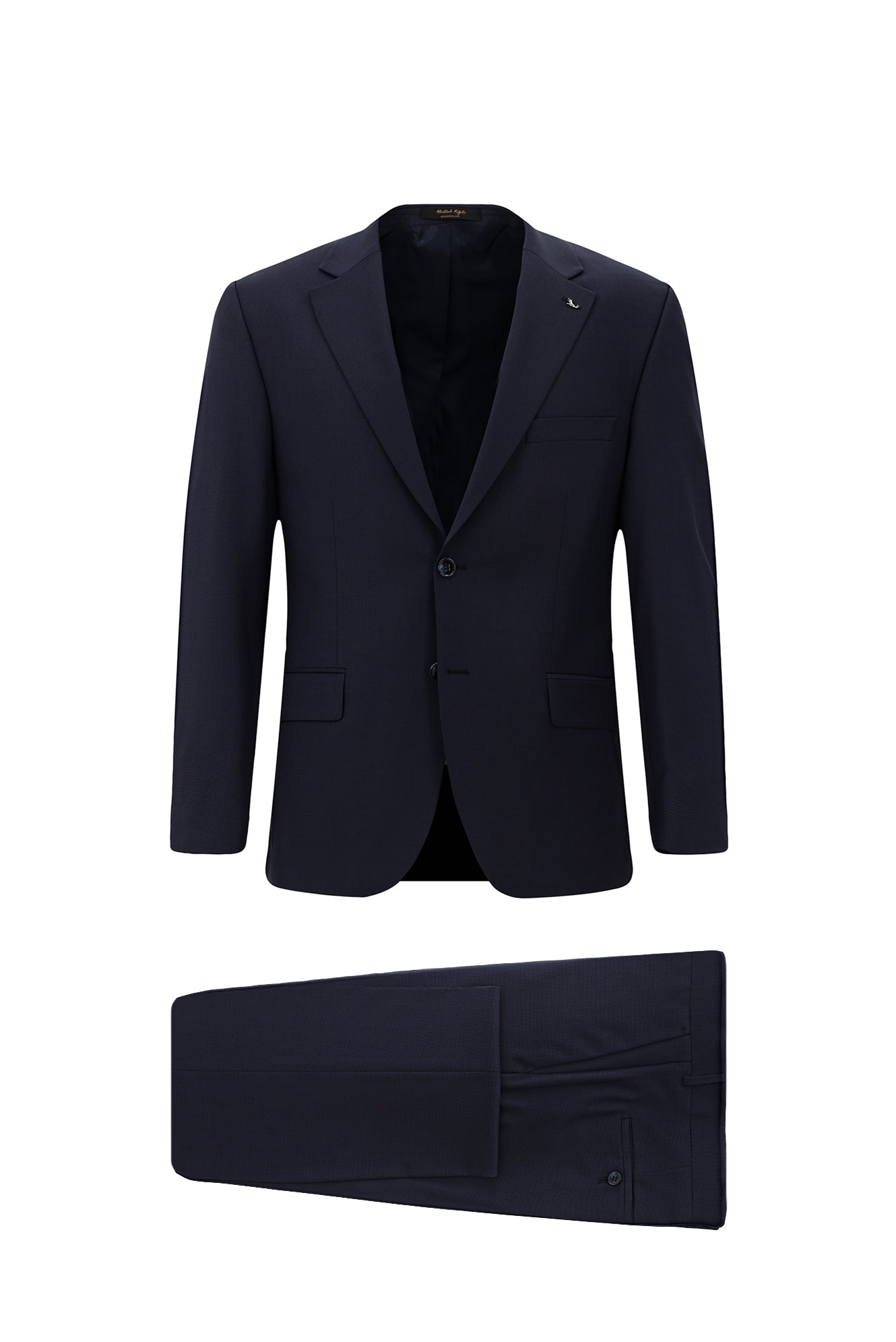 Koyu Lacivert Relaxed Fit Rahat Kesim Yünlü Klasik Desenli Takım Elbise