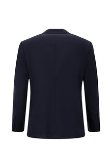 Koyu Lacivert Relaxed Fit Rahat Kesim Yünlü Klasik Desenli Takım Elbise