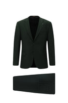 Koyu Yeşil Relaxed Fit Rahat Kesim Yünlü Klasik Desenli Takım Elbise