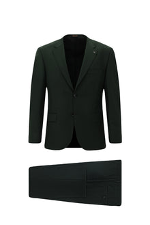 Koyu Yeşil Relaxed Fit Rahat Kesim Yünlü Klasik Desenli Takım Elbise