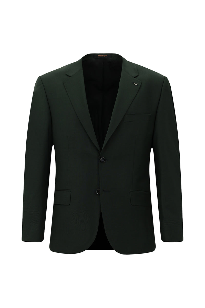 Koyu Yeşil Relaxed Fit Rahat Kesim Yünlü Klasik Desenli Takım Elbise