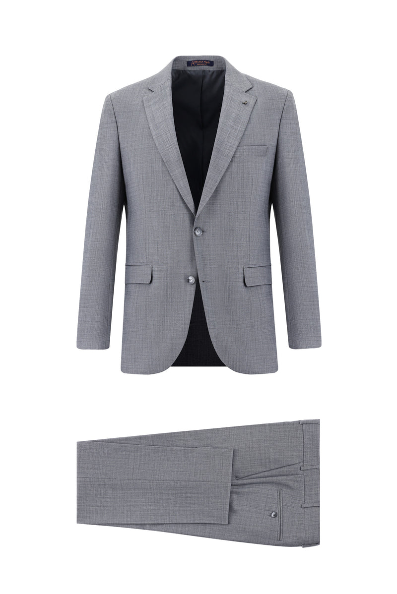 Orta Füme Slim Fit Dar Kesim Yünlü Klasik Takım Elbise