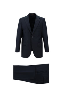 Koyu Lacivert Slim Fit Dar Kesim Yünlü Klasik Takım Elbise