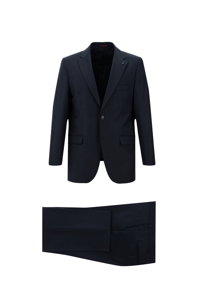 Koyu Lacivert Slim Fit Dar Kesim Yünlü Klasik Takım Elbise